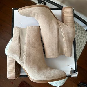 Brand new! Nine West WATCHME suede bootie. Light natural suede.Perfect for fall!